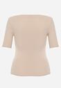 Beżowy Dopasowany T-shirt z Wiskozy z Dekoltem w Łódkę Vivianna