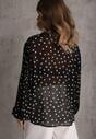 Czarna Koszula z Wiskozy i Bawełny Zdobiona Groszkami i Plisami na Rękawach Osharus