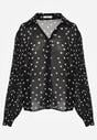 Czarna Koszula z Wiskozy i Bawełny Zdobiona Groszkami i Plisami na Rękawach Osharus