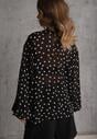 Czarna Półprzezroczysta Koszula w Kropki z Wiskozy i Bawełny z Wiązaniem Delmara