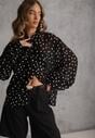 Czarna Półprzezroczysta Koszula w Kropki z Wiskozy i Bawełny z Wiązaniem Delmara