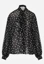 Czarna Półprzezroczysta Koszula w Kropki z Wiskozy i Bawełny z Wiązaniem Delmara