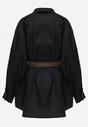 Czarna Bawełniano-Wiskozowa Koszula o Długim Kroju Oversize z Paskiem Tethys