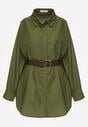 Zielona Bawełniano-Wiskozowa Koszula o Długim Kroju Oversize z Paskiem Tethys