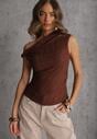 Brązowa Asymetryczna Bluzka z Koronki na Jedno Ramię Olitheilise