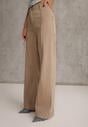 Beżowe Bawełniane Jeansy High Waist Wide Leg z Pionowymi Przeszyciami Ethemithea