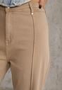 Beżowe Bawełniane Jeansy High Waist Wide Leg z Pionowymi Przeszyciami Ethemithea