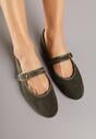 Zielone Balerinki Mary Jane z Klamrą Zaurg