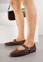 Brązowe Balerinki Mary Jane z Klamrą Zaurg