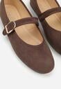 Brązowe Balerinki Mary Jane z Klamrą Zaurg