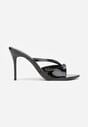 Czarne Klapki na Szpilce z Paskami Klamerką i Lakierowanym Połyskiem Urneiros