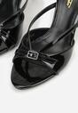 Czarne Klapki na Szpilce z Paskami Klamerką i Lakierowanym Połyskiem Urneiros