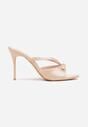 Beżowe Klapki na Szpilce z Paskami Klamerką i Lakierowanym Połyskiem Urneiros