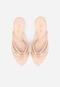 Beżowe Klapki na Szpilce z Paskami Klamerką i Lakierowanym Połyskiem Urneiros
