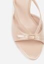 Beżowe Klapki na Szpilce z Paskami Klamerką i Lakierowanym Połyskiem Urneiros