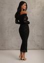 Czarna Koronkowa Sukienka Bodycon z Odkrytymi Ramionami i Supłem Aethanise