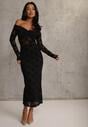 Czarna Koronkowa Sukienka Bodycon z Odkrytymi Ramionami i Supłem Aethanise
