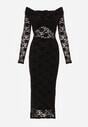 Czarna Koronkowa Sukienka Bodycon z Odkrytymi Ramionami i Supłem Aethanise