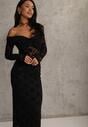 Czarna Koronkowa Sukienka Bodycon z Odkrytymi Ramionami i Supłem Aethanise
