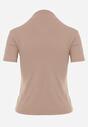 Beżowy Wiskozowy T-shirt o Dopasowanym Kroju z Golfem Isomina