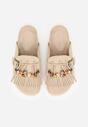 Ciemnobeżowe Klapki na Platformie Ozdobione Koralikami Klamrami i Frędzlami Leurecea