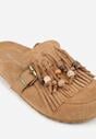 Jasnobrązowe Klapki na Platformie Ozdobione Koralikami Klamrami i Frędzlami Leurecea