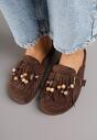 Brązowe Klapki na Platformie Ozdobione Koralikami Klamrami i Frędzlami Leurecea