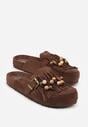 Brązowe Klapki na Platformie Ozdobione Koralikami Klamrami i Frędzlami Leurecea