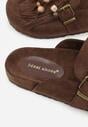 Brązowe Klapki na Platformie Ozdobione Koralikami Klamrami i Frędzlami Leurecea