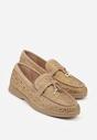 Ciemnobeżowe Mokasyny z Cyrkoniami i Ozdobami Distantsteam