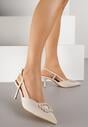 Jasnobeżowe Sandały na Szpilce Ozdobione Aplikacją z Cyrkoniami Orinriane
