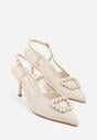 Jasnobeżowe Sandały na Szpilce Ozdobione Aplikacją z Cyrkoniami Orinriane
