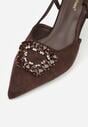 Brązowe Sandały na Szpilce Ozdobione Aplikacją z Cyrkoniami Orinriane