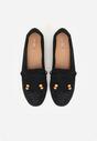 Czarne Mokasyny z Koralikami Kokardą i Frędzlami Nahda