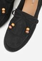 Czarne Mokasyny z Koralikami Kokardą i Frędzlami Nahda