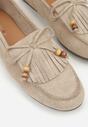 Ciemnobeżowe Mokasyny z Koralikami Kokardą i Frędzlami Nahda