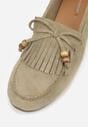 Zielone Mokasyny z Koralikami Kokardą i Frędzlami Nahda