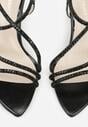 Czarne Sandały na Szpilce z Cyrkoniowymi Paskami Evirane