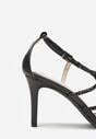 Czarne Sandały na Szpilce z Cyrkoniowymi Paskami Evirane