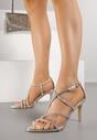 Srebrne Sandały na Szpilce z Cyrkoniowymi Paskami Evirane