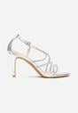 Srebrne Sandały na Szpilce z Cyrkoniowymi Paskami Evirane