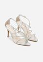Srebrne Sandały na Szpilce z Cyrkoniowymi Paskami Evirane