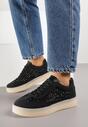 Czarne Sneakersy na Platformie z Cyrkoniami Moonblaze