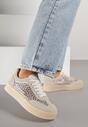 Beżowe Sneakersy na Platformie z Cyrkoniami Moonblaze