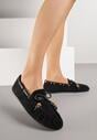 Czarne Mokasyny Ozdobione Kokardą Koralikami i Przeszyciami Clanrunner