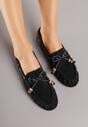 Czarne Mokasyny Ozdobione Kokardą Koralikami i Przeszyciami Clanrunner