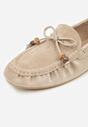 Ciemnobeżowe Mokasyny Ozdobione Kokardą Koralikami i Przeszyciami Clanrunner