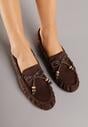 Brązowe Mokasyny Ozdobione Kokardą Koralikami i Przeszyciami Clanrunner
