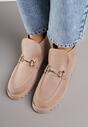Ciemnobeżowe Botki w Stylu Loafersów Zdobione Metaliczną Aplikacją Aqianey
