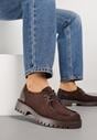 Brązowe Półbuty Mokasyny w Stylu Boat Shoes ze Sznurowaniem Balmitar